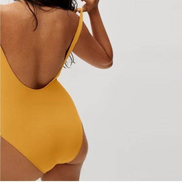 Everlane Women sz S Marigold Yellow Square Neck One Piece Swim Cheeky Open Back - Picture 8 of 8